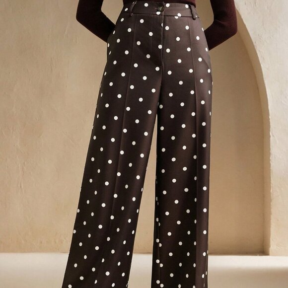 Brown Casual Women's Polka Dot High Waist Drape Suit Pants - Picture 5 of 7